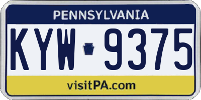 PA license plate KYW9375