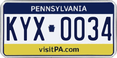 PA license plate KYX0034