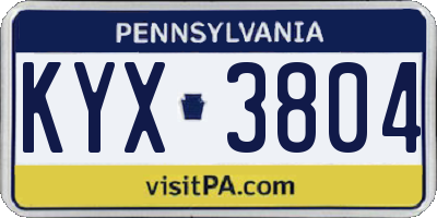 PA license plate KYX3804