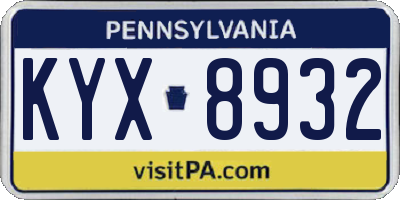 PA license plate KYX8932