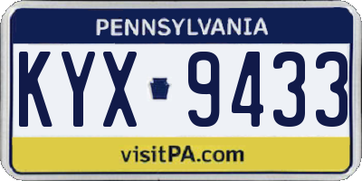 PA license plate KYX9433