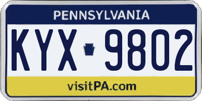 PA license plate KYX9802