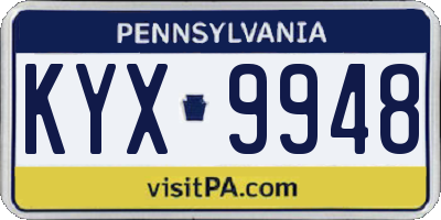 PA license plate KYX9948