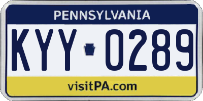 PA license plate KYY0289