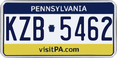PA license plate KZB5462