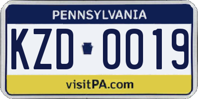PA license plate KZD0019