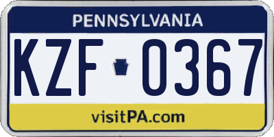 PA license plate KZF0367
