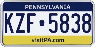 PA license plate KZF5838