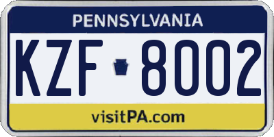 PA license plate KZF8002