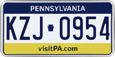 PA license plate KZJ0954