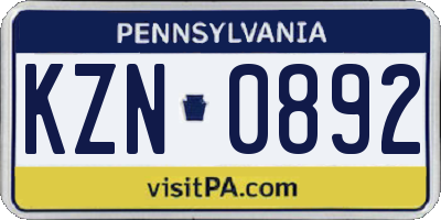 PA license plate KZN0892