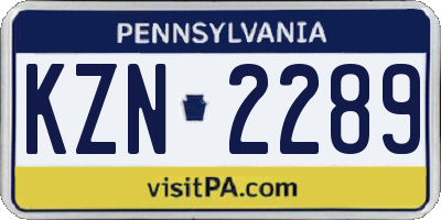 PA license plate KZN2289