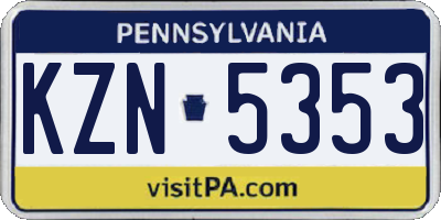 PA license plate KZN5353