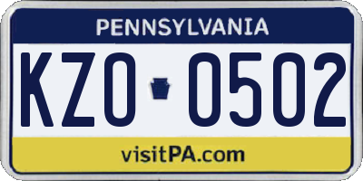 PA license plate KZO0502