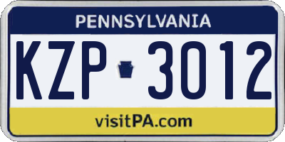 PA license plate KZP3012
