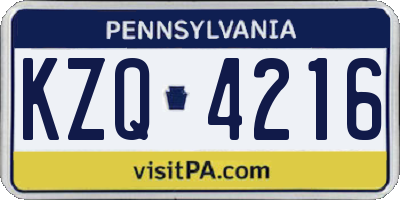 PA license plate KZQ4216