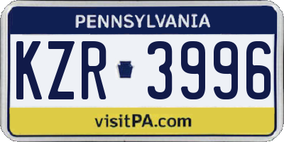 PA license plate KZR3996