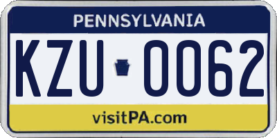 PA license plate KZU0062