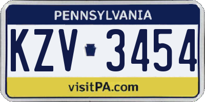 PA license plate KZV3454