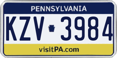 PA license plate KZV3984