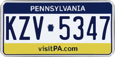 PA license plate KZV5347