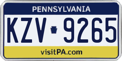 PA license plate KZV9265