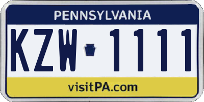 PA license plate KZW1111