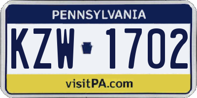 PA license plate KZW1702