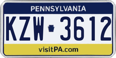 PA license plate KZW3612