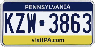 PA license plate KZW3863
