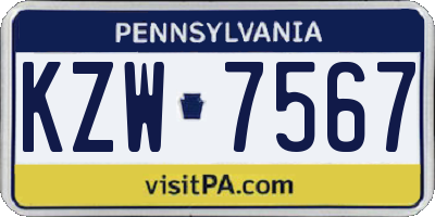 PA license plate KZW7567