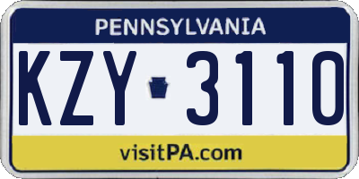 PA license plate KZY3110