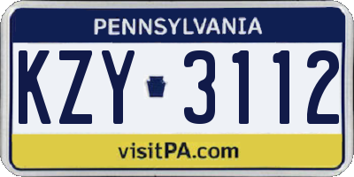 PA license plate KZY3112