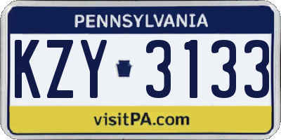 PA license plate KZY3133