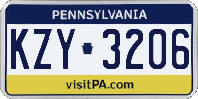 PA license plate KZY3206