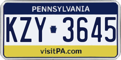 PA license plate KZY3645