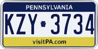 PA license plate KZY3734