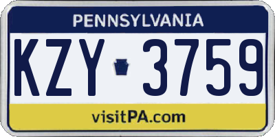 PA license plate KZY3759