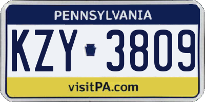 PA license plate KZY3809