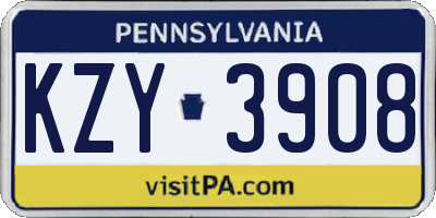 PA license plate KZY3908