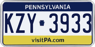 PA license plate KZY3933