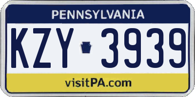 PA license plate KZY3939