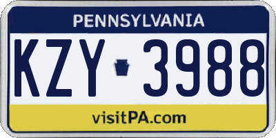 PA license plate KZY3988