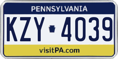 PA license plate KZY4039