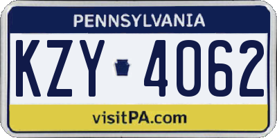 PA license plate KZY4062