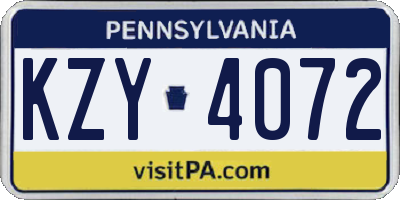PA license plate KZY4072