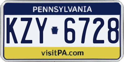 PA license plate KZY6728