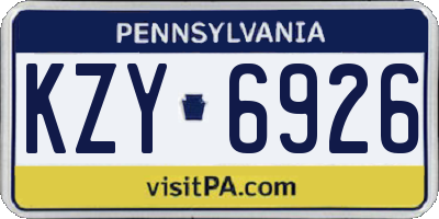 PA license plate KZY6926