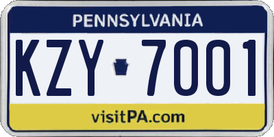 PA license plate KZY7001