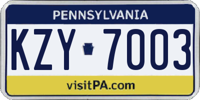 PA license plate KZY7003